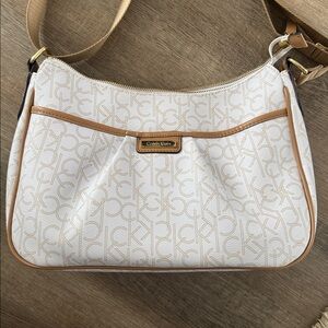 Calvin Klein Signature White and Brown Shoulder Bag